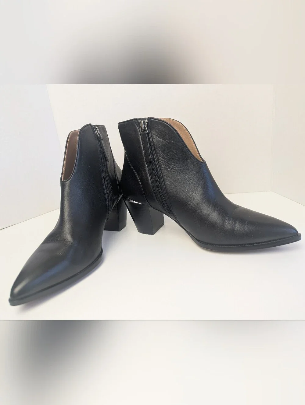 Paolo Mattei Black Leather Pointed Toe Ankle Boots Zip Booties 6.5M